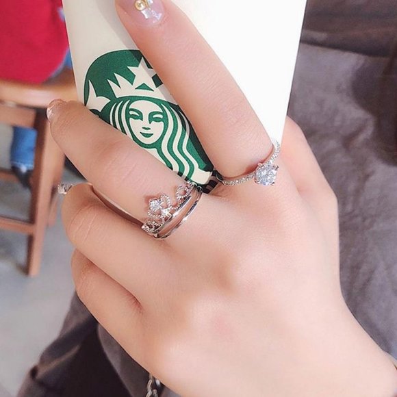 NEW 2PC 925 Silver Diamond Crown Resizable Ring - Picture 8 of 9